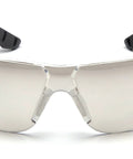 Front view of Endeavor Plus Safety Glasses with wraparound lens and brow guard, featuring lightweight and durable materials.