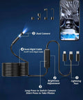 Endoscope Camera with Light, Dual-Lens 1920P HD Borescope and 16.4ft semi-rigid snake cable diagram
