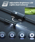 Endoscope Camera with Light,1920P HD Borescope Tools with 8 Adjustable LED Lights, Semi-Rigid Snake Camera showing LED brightness