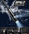 Endoscope Camera with Light, Dual-Lens 1920P HD Borescope with 8 LED Lights, IP67 Waterproof, showing water-resistant feature.