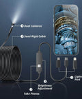 Endoscope Camera with Light,1920P HD Borescope Tools with 8 Adjustable LED Lights, semi-rigid cable, dual-lens, and smartphone
