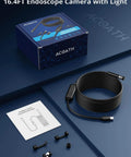 Endoscope Camera with Light, Dual-Lens 1920P HD Borescope, IP67, 16.4ft semi-rigid cable, packaging and accessories.
