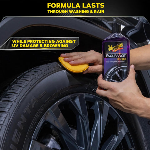 Applying Endurance Tire Gel 16 Oz Purple For A Lasting Gloss Finish, Deep Black And Clean Tires, Weather-Resistant Shine