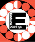 Enduro bearings logo in a circle pattern with red and white segments surrounding a black central design.