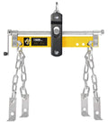 Engine Load Leveler 1500 Lb Capacity For Steel Engine Hoists And Shop Cranes With Adjustable Handle Powder Coated Build And Three Position Chain Mounts For Precise Hands Free Leveling - Front view showing chains and handle