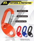Different colored heavy-duty engine lift brackets, including an orange bracket with galvanized powder coating, shown in front view.