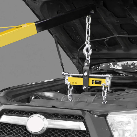 Engine Load Leveler 1500 Lb Capacity For Steel Engine Hoists And Shop Cranes With Adjustable Handle in use under car hood