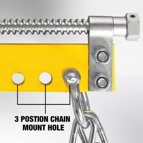 Engine Load Leveler 1500 Lb Capacity For Steel Engine Hoists And Shop Cranes With Adjustable Handle Powder Coated Build And Three Position Chain Mounts For Precise Hands Free Leveling, close-up of chain mount holes on metal bar