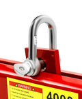 Close-up of Engine Load Leveler 4000 Lbs Capacity, Heavy Duty Steel Hoist Leveler showing shackle attachment, red finish, corrosion resistant.
