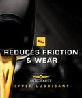 Heavy Duty Hyper Lubricant Engine Treatment For All Oils And Engines 32 Ounce Bottle pouring with text 'Reduces Friction & Wear'
