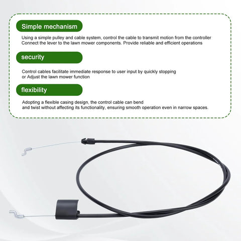 Engine safety cable, 61.5 inches long, with Z-bend ends for walk-behind mowers shown on white background; details on mechanism and security.