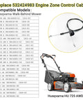 Engine Zone Control Cable Replacement for Husqvarna HU725 AWD H with model compatibility list