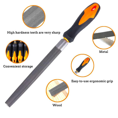 Premium 17-piece file set in a rugged carry case, forged from T12 alloy steel for lasting durability, close-up of ergonomic grip.