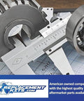 Precision measuring tools with replacement parts for Milwaukee pumps shown on a grid surface.