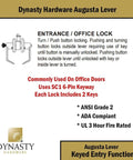 AUG-00-26D Grade 2 Commercial Duty Office Door Keyed Lever Lockset ADA Approved Satin Chrome Finish diagram
