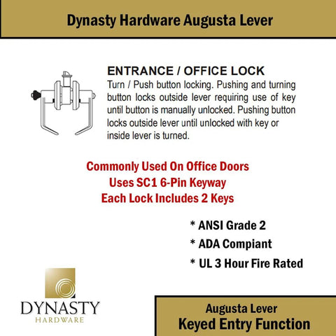 AUG-00-26D Grade 2 Commercial Duty Office Door Keyed Lever Lockset ADA Approved Satin Chrome Finish diagram