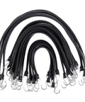 Assorted 20 Pack Natural Rubber Tarp Bungee Straps With S Hooks, various lengths, heavy duty tie down cords for canopies and cargo