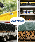 Heavy Duty Bungee Cords With Hooks Set EPDM Rubber Tarp Straps in use on truck, tools, and tarps outdoors and indoors