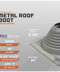 Square EPDM Metal Roof Pipe Flashing Boot Fits 5-1/2 to 11-1/2 Inch Pipe OD Gray 14 Inch Base Made In USA with specifications