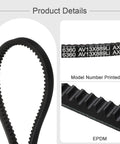 Detailed view of EPDM belt showing model number AV13X889Li and specifications