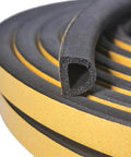 Close-up of Weather Stripping Seal Strip for Doors/Windows 18 Feet, Self-Adhesive Backing Seals Large Gap, black EPDM rubber material.