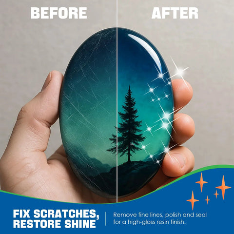 Restore scratched and oxidized epoxy surfaces with a complete 3 Piece Epoxy Resin Polishing Kit shown in before and after use.