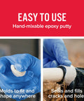 WaterWeld Epoxy Putty Stick 1 Hour Cure Underwater Repair Solution 2 Pack Off White 8277-2 being molded onto pipe and hole filled.