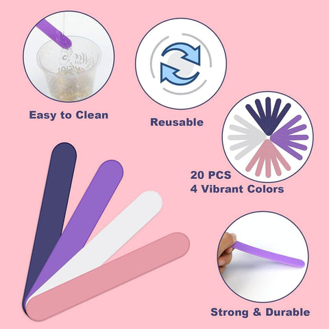Epoxy Resin Stir Sticks Set 20 PVC Mixing Sticks In 4 Colors Reusable Plastic Stirrers for resin and liquid crafts