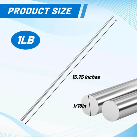Stainless Steel TIG Welding Rod ER308L Filler Wire One Sixteenth Inch By Sixteen Inch Fifty Count One Pound Pack size illustration