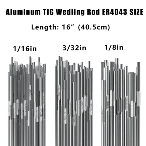 ER4043 Aluminum TIG Welding Rod Three Thirty Second Inch By Sixteen Inch 1.8 Pound Low Splatter Filler Wire sizes comparison