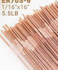 ER70S-6 TIG Welding Rod For Mild Steel One Sixteenth Inch By Sixteen Inch 5.5 Lb Pack displayed in a fan arrangement