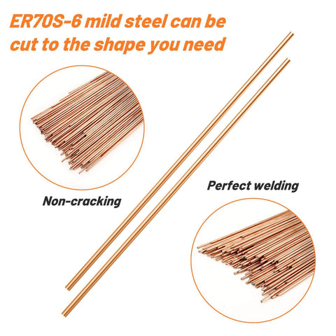 ER70S-6 Mild Steel TIG Welding Rod 1LB 1/16 in x 16 in Filler Wire displayed with smooth welding results