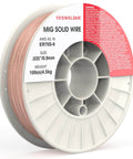 ER70S-6 MIG Wire Solid Carbon Steel.035 Inch 10 Lb Spool shown with copper coating and ABS plastic spool