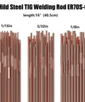 ER70S-6 TIG Welding Rod For Mild Steel 3 32nd Inch Diameter 16 Inch Length 5 Pound Pack shown in various sizes