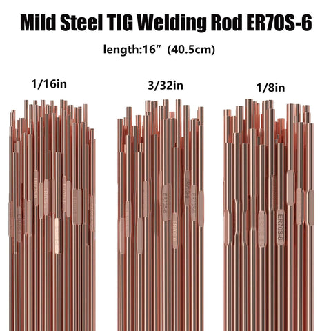 ER70S-6 TIG Welding Rod For Mild Steel 3 32nd Inch Diameter 16 Inch Length 5 Pound Pack shown in various sizes