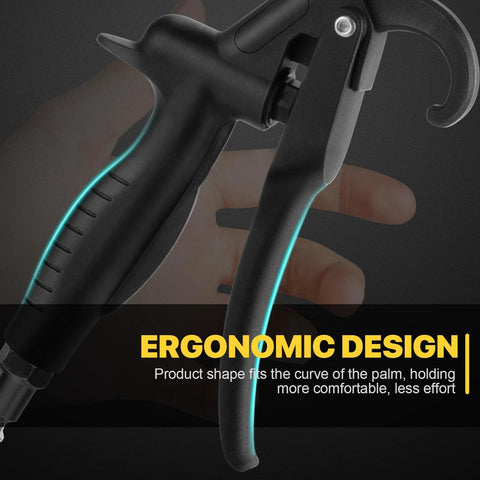 High-volume angled air blow gun with rubber guard delivers powerful dust, water, and debris removal in tight spaces, ergonomic handle