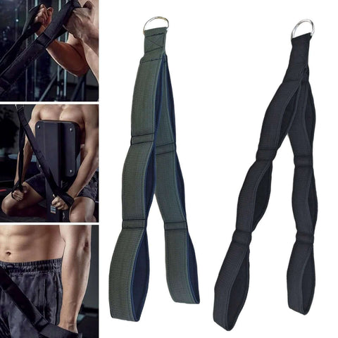 Close-ups and isolated view of ergonomic resistance cable attachments with antislip grip for universal gym equipment compatibility.