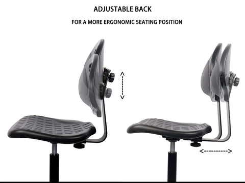 Boss Bench Height Ergonomic Chair Stool With Easy To Clean Polyurethane Seat adjustable back and seat depth side view