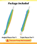 Ergonomic Vacuum Diamond Painting Pen Two Pack With Straight Tip And Angled Tip showing angled and triple placer pens, multicolor