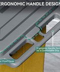 Top view of gray ergonomic handle on Heavy Duty Janitorial Cart On Wheels With Locking Lid And 3 Shelf Design For Pro Grade Commercial Cleaning