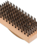 Ergonomic Steel Butcher Block Scratch Brush, 9-3/8” with tempered steel bristles and ergonomic wooden handle.