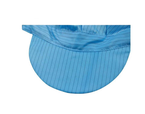 Close-up of ESD Anti Static Sun Caps With Hard Brim For Cleanrooms And Industrial Work 5 Pack Blue, showing conductive fabric and brim detail.