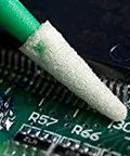 ESD Safe 3 Inch Small Pointed Foam Swab With Anti Static Polypropylene Handle cleaning an electronic circuit board