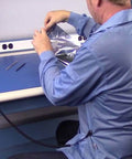 Technician wearing Level 3 ESD Lab Jacket For Cleanrooms And Electronics Work Light Blue 4XL Anti Static Full Sleeve Coat
