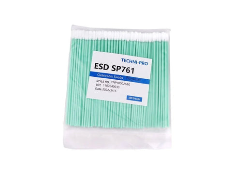 Cleanroom ESD Polyester Knit Swab With Static Dissipative Poly Handle, 100 Per Bag, 0.157 Inch Thick, 5.709 Inch Long, Pro Grade