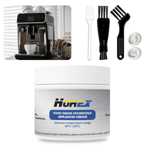 Food Grade Espresso Machine Lubricant Grease NSF H1 Certified 50g with brushes and espresso machine in background