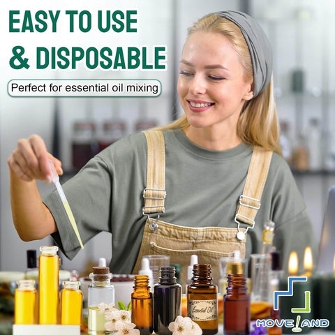 Woman using 3ml Disposable Dropper Pipettes 100 Pack Leak Proof Food Grade Plastic For Essential Oils Lab And Makeup Use