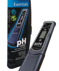 Essentials pH Meter With Digital Calibration Water Resistant Shock Proof For Accurate Rapid Readings Battery Saver in packaging