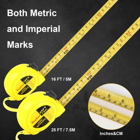 2 Packs Tape Measure 25 ft /16 ft, Esydon Measuring Tape Extendable, Self-Locking, Metric/Imperial Scale for Designers & Handicraftsmen