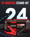 High Power 4000A Jump Starter For 12V Vehicles Up To 8.0L Gas And 7.0L Diesel Engines with clamps, displaying 24 months stand-by.
